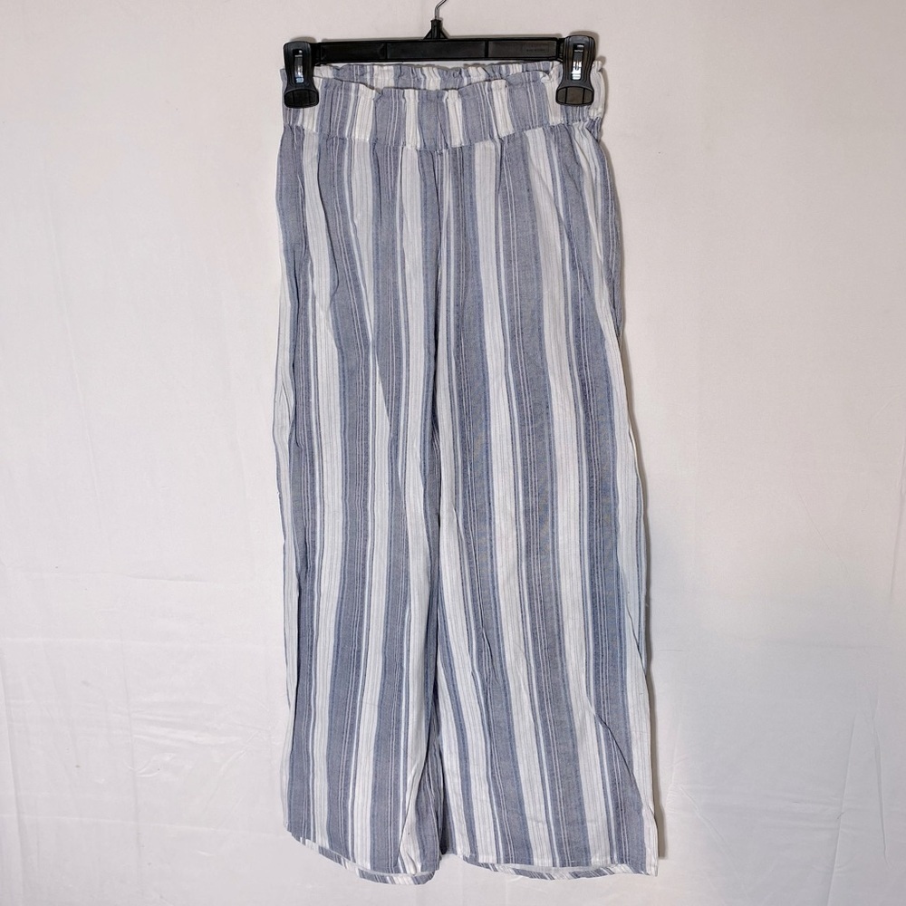 5/$25 Japna White Blue Striped Cotton Cropped Wide Leg Pants S